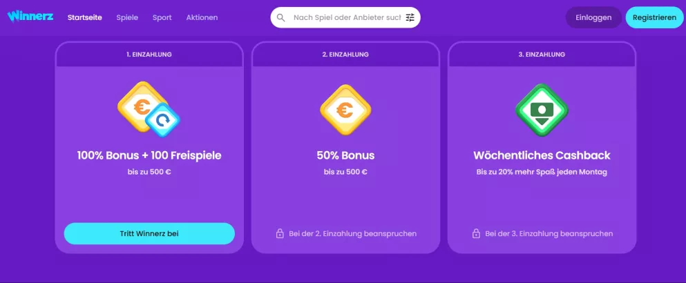 Winnerz Casino Bonus 150% bis 1000 Euro und Freispiele